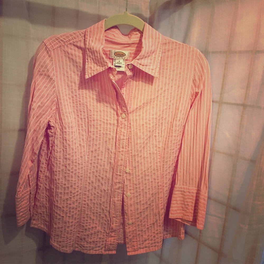 5/$30 Talbots  sear-sucker blouse pink & white